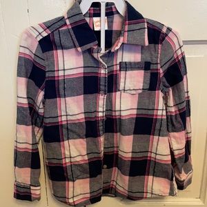 Girls Pink & Blue Plaid Flannel Shirt